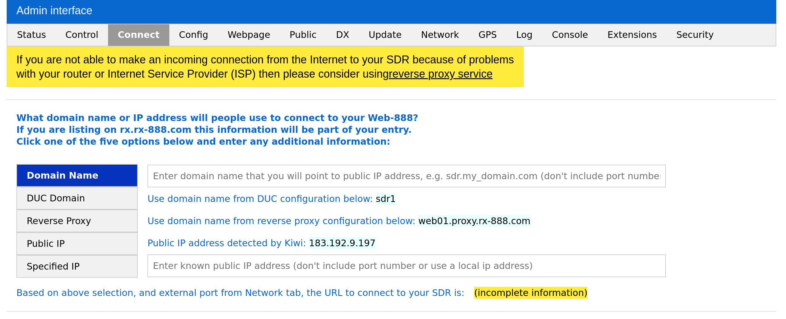 Incoming connection settings