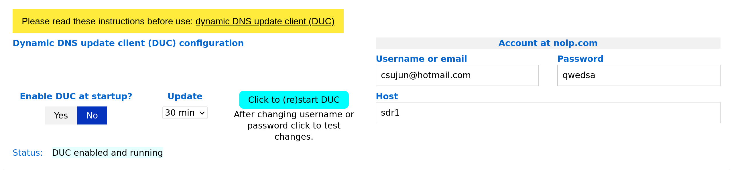 DUC configuration