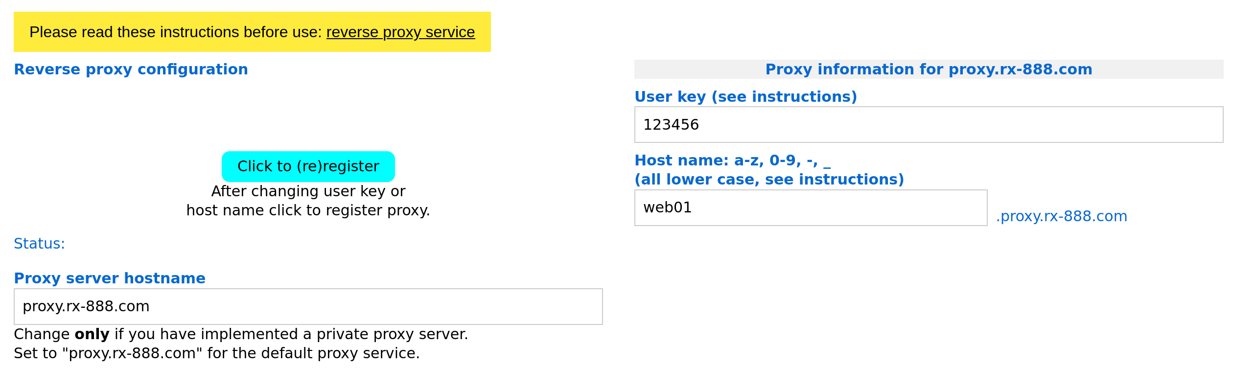 Reverse proxy configuration